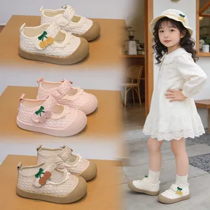 Girls' breathable mesh princess shoes with cherry decor and non-slip sole for spring summer