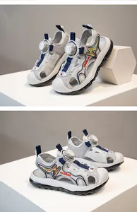 Detailed view of boys' outdoor sandals with orthopedic arch support and rotary dial laces.