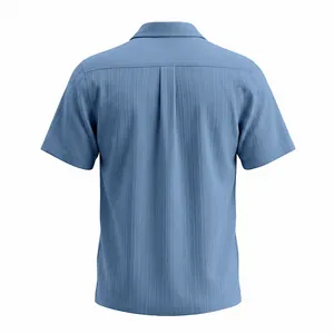 Vista trasera de camisa casual para hombre en azul con textura de onda vertical