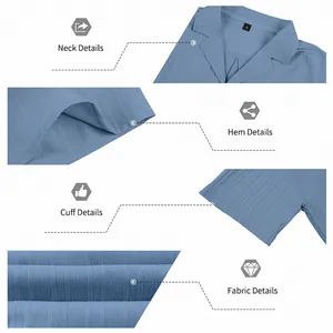 Detalles de la camisa de cuello cubano para hombre con vistas de puños y tejido