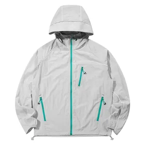 Giacca Protettiva Solare in Nylon Leggero Unisex UPF100 Anti-UV con Cappuccio Cappotto da Pesca Traspirante Antivento Sottile