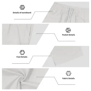 Detailansichten der Freizeithose für Herren mit Bund, Tasche, Saum und Stoffstruktur