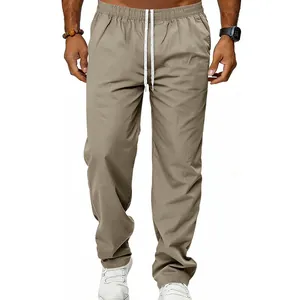 Casual herenbroek met rechte pijpen en ademend trekkoord in de kleur kaki beige