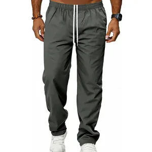 Premium heren casual broek donkergrijs, losse ademende rechte pijpen voor dagelijks woon-werk