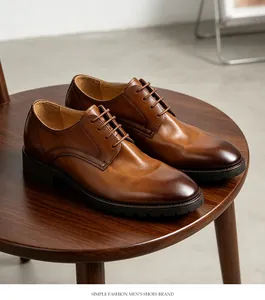 Zapatos de vestir de cuero de vaca marrón para hombre, negocios y formal