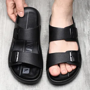 Sandales noires à double boucle pour hommes pour la plage et les loisirs extérieurs