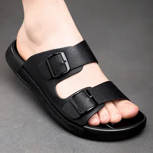 Sandales noires haut de gamme pour hommes avec double boucle pour la plage et les loisirs