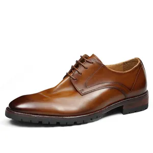 Zapatos oxford de negocios clásicos en cuero genuino marrón para hombre con acabado pulido