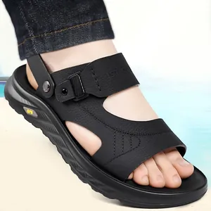 Sandales décontractées noires pour hommes avec sangle réglable et semelle antidérapante