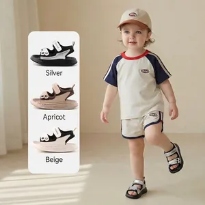 Sandales pour bébés antidérapantes tendance pour garçons et filles en argent, abricot et beige