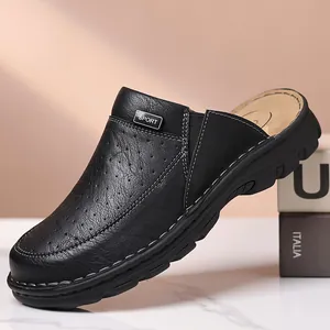 Heren Casual Microvezel Leer Clogs Ademend Geperforeerd Dikke Zool Antislip Mules Comfortabele Instapper Strand Sandalen Voor Mannen