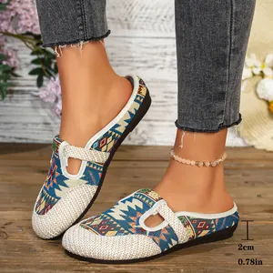 Ethno-Stil Leinwand Mules mit 2cm flachem Absatz für den Alltag