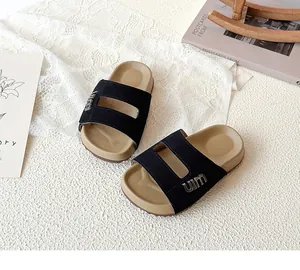 Mori-style children's black sandals with double straps and metal accents