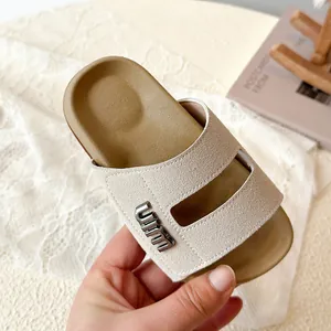Elegant beige children's breathable Birkenstock-style sandals for summer beach wear