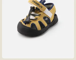 Yellow toddler beach sandals with breathable suede upper and durable anti-slip rubber sole