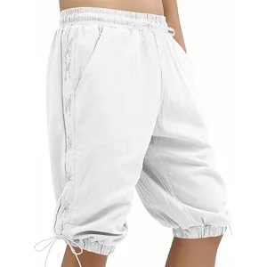 White medieval viking style shorts for men featuring retro side lace-up details