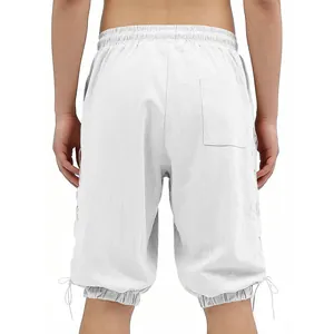 Back view detail of white men's vintage viking shorts with lace-up drawstring hem