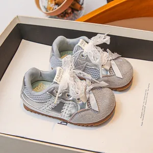 Chaussures de sport argentées pour filles avec nœuds en dentelle mode