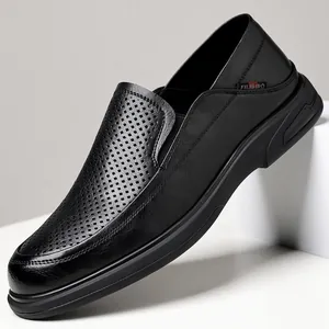 Herren Sommer Ausgehöhlt Atmungsaktiv Regeneriertes Leder Schuhe Business Casual Slipper Mokassins Fahrschuhe Für Den Alltag