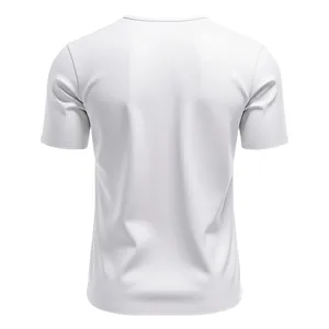 Vista posteriore dettagliata di una maglia bianca con scollo a V da uomo, traspirante