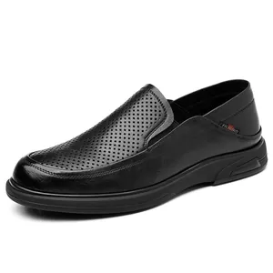 Atmungsaktive schwarze Herren Slipper aus Leder, Business Casual Slipper zum Reinschlüpfen