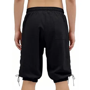 Rear view of men's medieval retro black casual shorts featuring Viking lace-up details