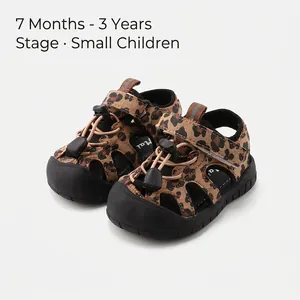 Toddler Kids Outdoor Non-Slip Sports Sandals Microfiber Breathable Closed Toe Beach Shoes Boys Girls Leopard Beige Yellow