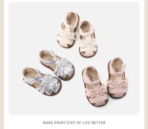 Sweet baby girl lace bow sandals set in cream pink and silver with soft soles