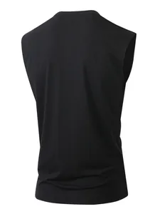 Vue arrière du gilet décontracté noir sans manches pour hommes avec un col rond