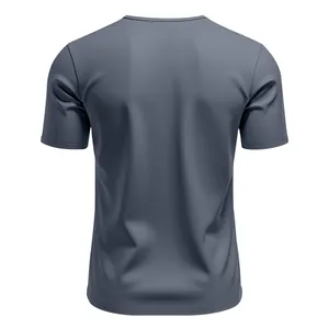 Vista posteriore di una t-shirt da uomo grigia con scollo a V in jersey ad asciugatura rapida