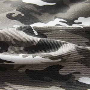 High-definition macro view of durable twill camouflage fabric for men's cargo shorts.
