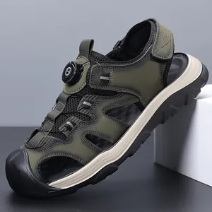 Sandalias Deportivas de Exterior para Hombre Transpirables de Malla de Microfibra Punta Cerrada Zapatos de Playa Con Hebilla Giratoria
