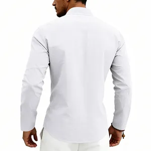Detaillierte Rückansicht von lässigem weißem Leinen-Langarmshirt für Herren Design