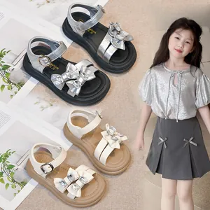 Girls Sandals Summer Rhinestone Bow Princess Shoes PU Leather Kids Beach Sandals Fairy Style Open Toe Sandals For Girls