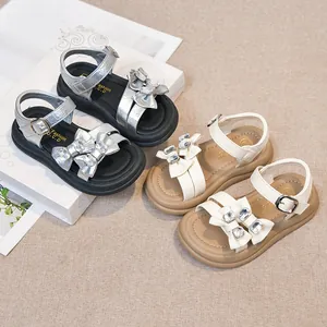 Elegant girls' princess sandals with rhinestone bow ties for summer beach and daily wear