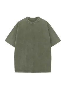 Men's vintage washed olive green 240g heavy cotton oversized short sleeve t-shirt