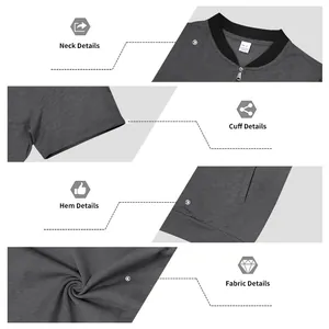 Detailed views of the neck, cuff, hem, and fabric of a men's grey baseball jacket.