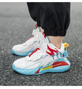 Scarpe da basket per bambini traspiranti con tomaia in mesh e fibbia rotante rapida