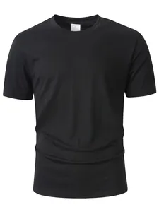 T-shirt classique homme à manches courtes col rond en mélange coton-lin respirant noir.
