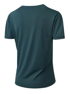 Vue arrière professionnelle d'un t-shirt de sport pour homme en bleu sarcelle foncé.