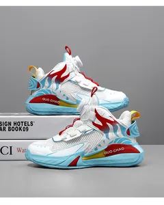Scarpe da basket traspiranti per bambini con fibbia rotante e grafica a fiamme vivaci
