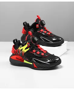 Scarpe da basket traspiranti per bambini con fibbia a manopola e motivo a fiamma
