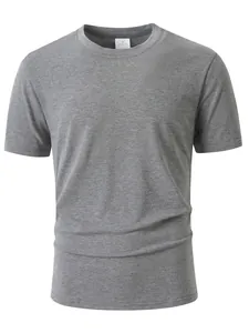 Vue détaillée d'un t-shirt homme à manches courtes en coton et lin respirant, gris