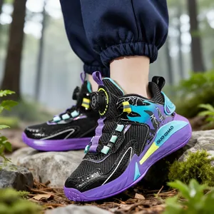 Scarpe da Basket per Bambini con Fibbia Rotante Sneakers Sportive Traspiranti High-Top per Ragazzi Scarpe Sportive Antiscivolo
