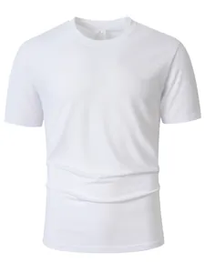 Vue détaillée t-shirt homme blanc col rond manches courtes en coton et lin respirant