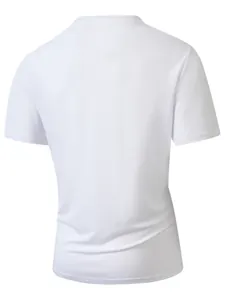 Vue arrière du t-shirt respirant pour homme en coton et lin blanc uni à col rond classique