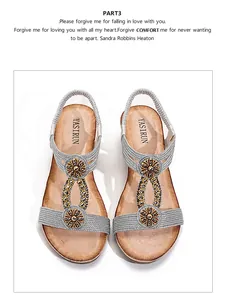 Bohemian silver sandals with sparkling rhinestones and a vintage wood buckle accent