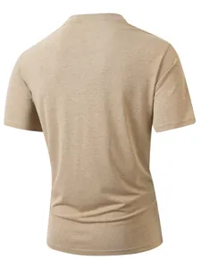 Vue arrière détaillée d'un t-shirt homme à manches courtes en lin et coton couleur sable