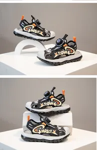 Detailed view of boys' closed-toe sports sandals featuring adjustable rotary closure buckles