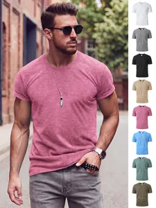 T-Shirt Décontracté à Manches Courtes pour Hommes Col Rond Respirant Mélange de Polyester Couleur Unie Top d'Été Quotidien